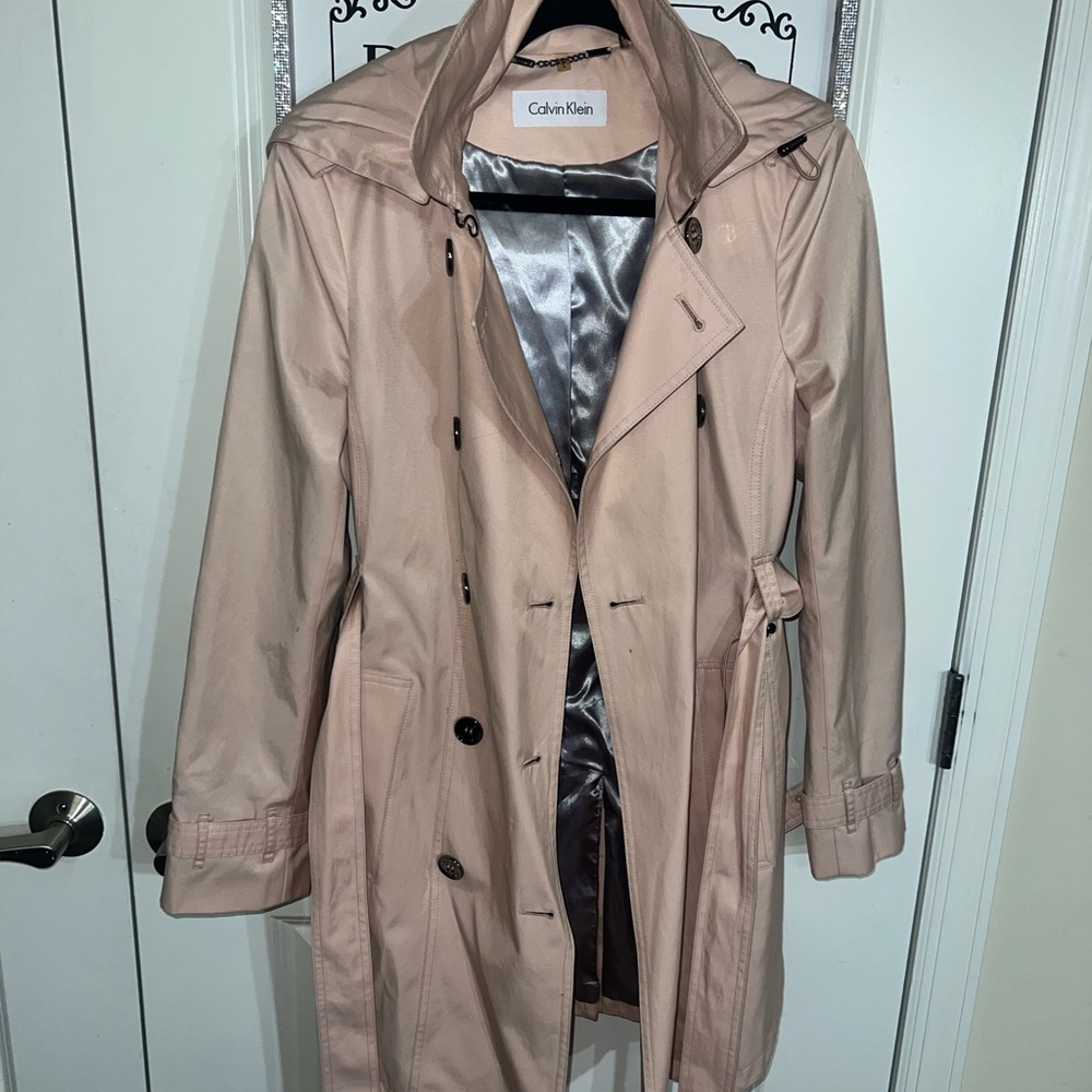 Calvin Klein Women's Blush Pink Detachable Hooded Trench Coat